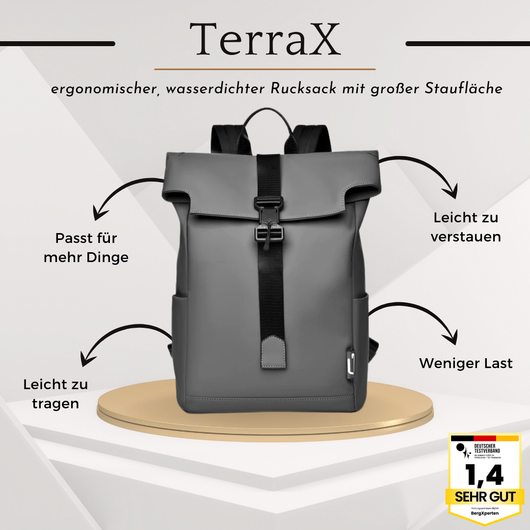 TerraX Laptop-Rucksack – Wasserdicht & Ergonomisch