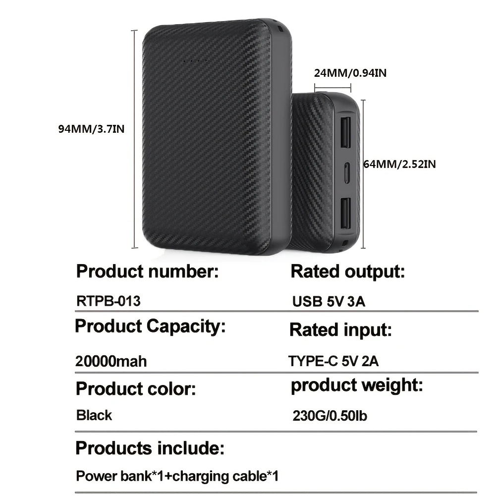 VoltEdge CarbonPack | 20000 mAh Power Bank